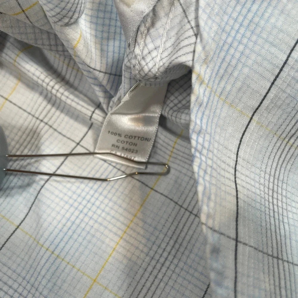 Banana Republic Mens Button Down Shirt L White Plaid Long Sleeve Regular Fit Non